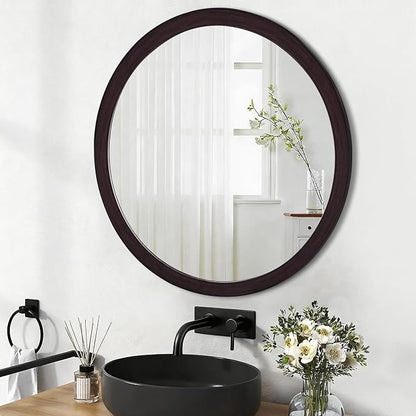 CULER Round Mirror 36 Inch, Wood Rustic Bathroom Tempered Wall Mirror - Image 3