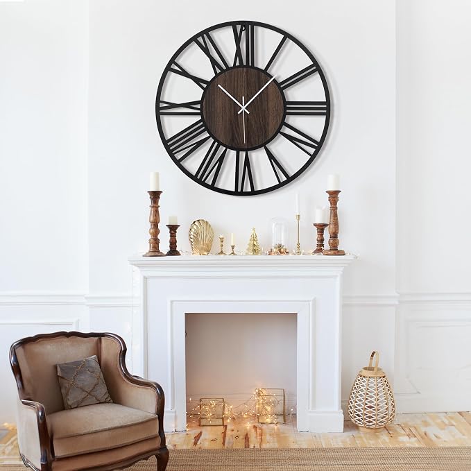 LEIKE Large Wall Clocks, Non Ticking, Battery Operated Rustic Round Modern Big - Image 5