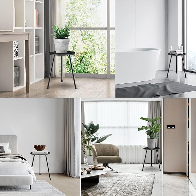 Plant Stand Indoor, Mid Century Wood Plant Stand Black Plant Table for Flower Pots, Tall Metal Plant Holder, Modern Home Decor Small Round Side End Table (11.8"x16")