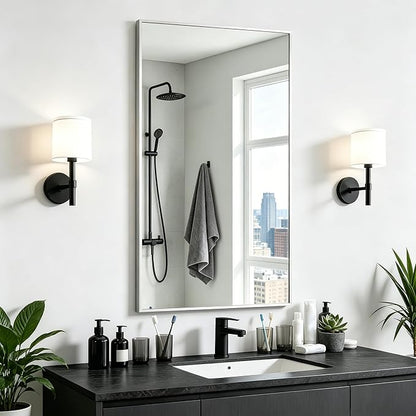 KOCUUY Silver Framed Mirror, HD Tempered Glass, Anti-Rust Frame, Modern Design by KOCUUY