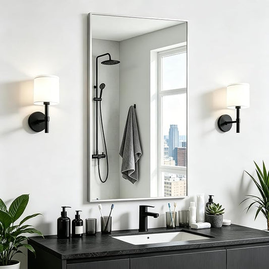 KOCUUY Silver Framed Mirror, HD Tempered Glass, Anti-Rust Frame, Modern Design by KOCUUY
