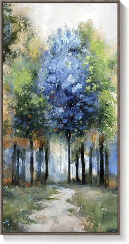Framed Vertical Colorful Forest Living Room Wall Art, Large Tree & Path Picture - Image 9