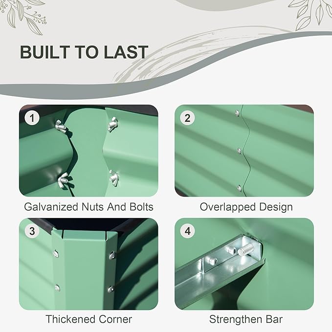 Domi Raised Garden Beds Outdoor, 8x4x2ft Thickening Tall Metal Rectangular Deep Root Box Planter for Vegetables, Flowers, Herbs, and Succulents 2" Deep w/ 456 Gallon Capacity - Green