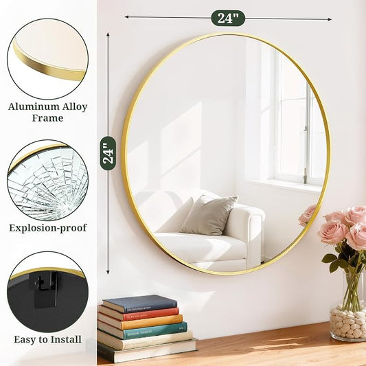 Round Wall Mirror 24 Inch Gold Vanity Mirror - Image 2