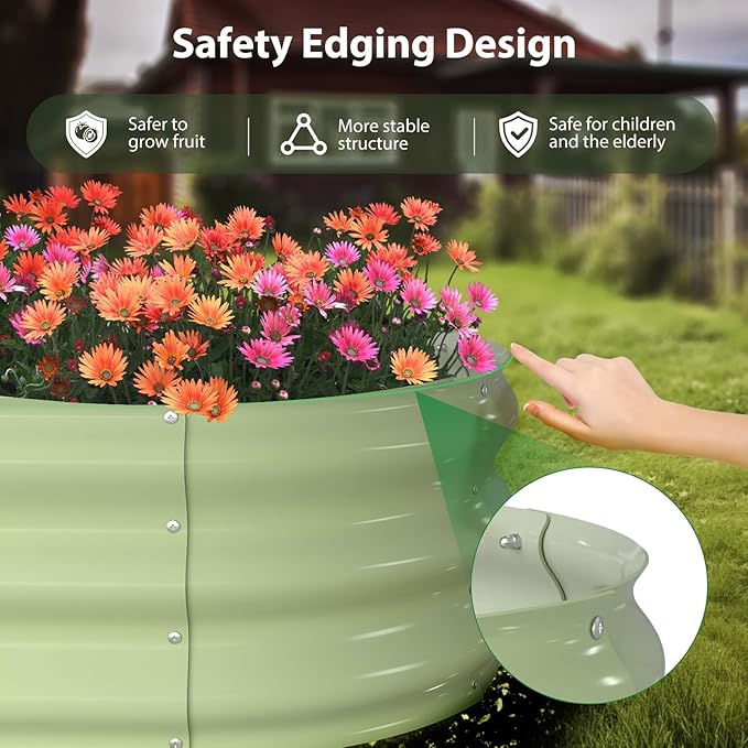 Raised Garden Bed Kit, 8x2x1 ft Galvanized Planter Box Outdoor, Oval Large Metal Raised Beds for Gardening Vegetables Flower Herb (Avocado Green)