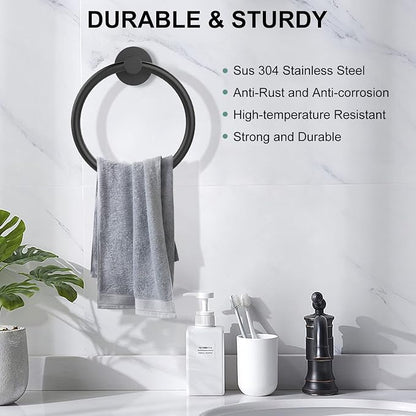 SetSail Towel Holder for Bathroom Wall Matte Black Towel Ring Stainless Steel - Image 2