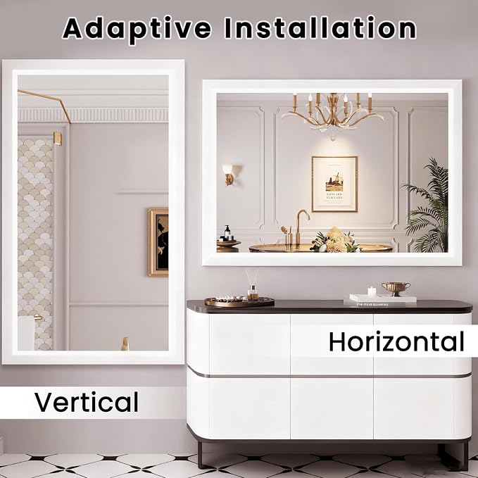 Amorho Bathroom Mirror, 50x36 Inch White Framed Bathroom Mirrors - Image 5