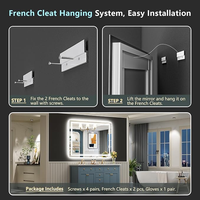55x40 LED Bathroom Mirror with Lights, Backlit and Front Lit Anti-Fog Lighted - Image 9