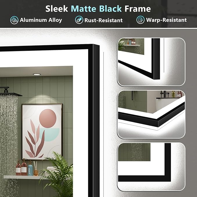 48x38 Black Framed LED Bathroom Mirror - Image 9