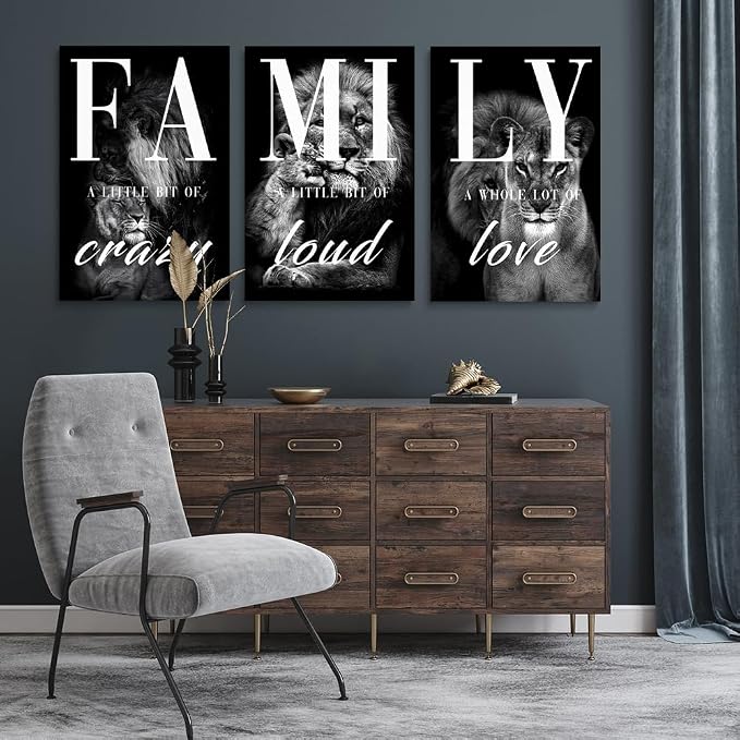 GUBIYU Large Family Wall Decor Set of 3 Modern Lion Wall Art 24x36 Inch Black - Image 2
