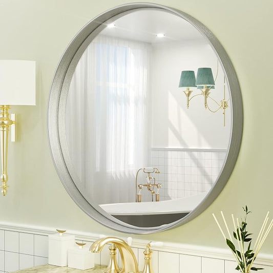 TETOTE Silver Round Mirror for Bathroom, 30 Inch Modern Circle Mirrors by TETOTE
