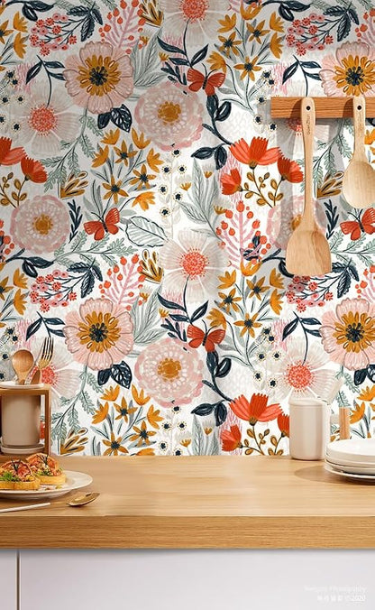 HAOKHOME Boho Peel and Stick Wallpaper Floral Wall Paper Removable - Image 6