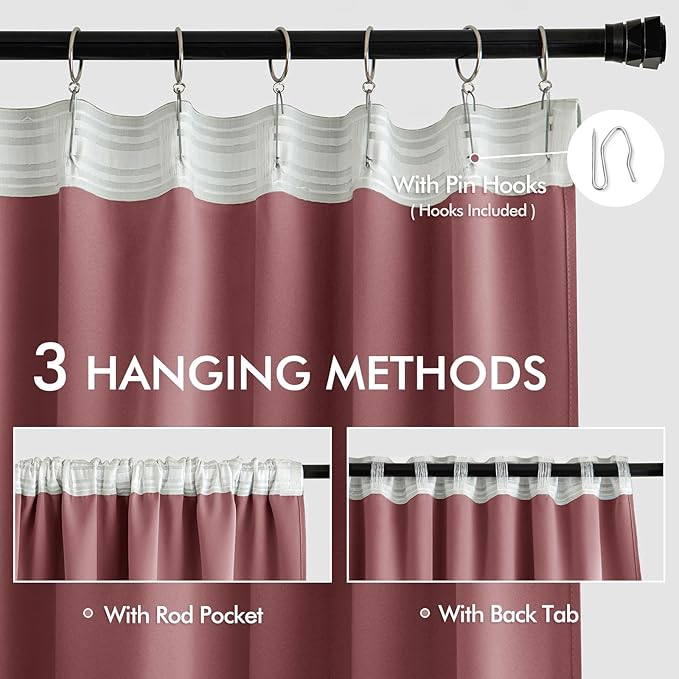 MIULEE Dusty Rose Back Tab Blackout Curtains 63 Inch Length 2 Panels Set - Image 3
