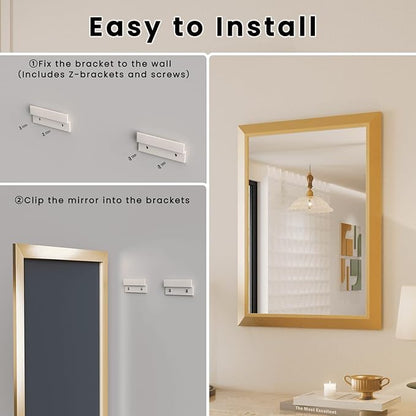 Amorho Bathroom Mirror, 40x36 Inch Golden Thick Metal Framed Wall Mirrors - Image 7