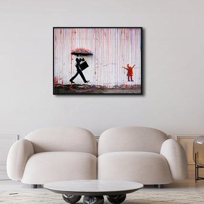 Wieco Art Framed Banksy Raining Day or Colorful Graffiti Street Famous Canvas - Image 4