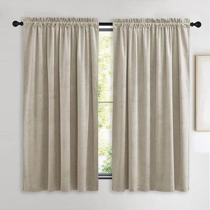 NICETOWN Camel Velvet Curtains 63 Inch Long 52 Wide, Room Darkening Vision by NICETOWN