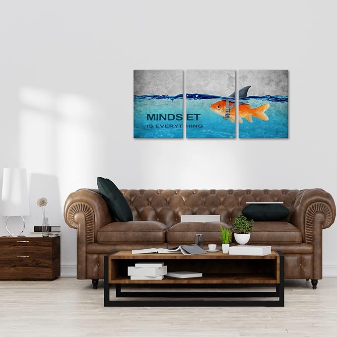 KAWAHONE 3 Panels Modern Framed Inspirational Quote Canvas Wall Art-Mindset is - Image 3