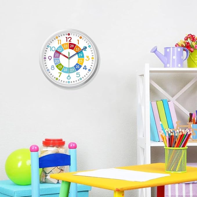 XFM Learning Clock for Kids Silent Non Ticking Battery Operated Colorful - Image 2