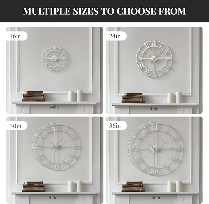 Cuspin 36 Inch Large Silver Wall Clock, Extra Large Silent Non Ticking Battery - Image 6