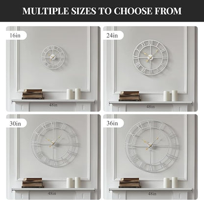 Cuspin 30 Inch Large Wall Clock, Modern Silver Metal Big Decorative Wall Clock - Image 4