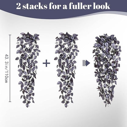 BLEUM CADE Fake Hanging Plants, Faux Deep Purple Vines Hanging Plant - Image 2