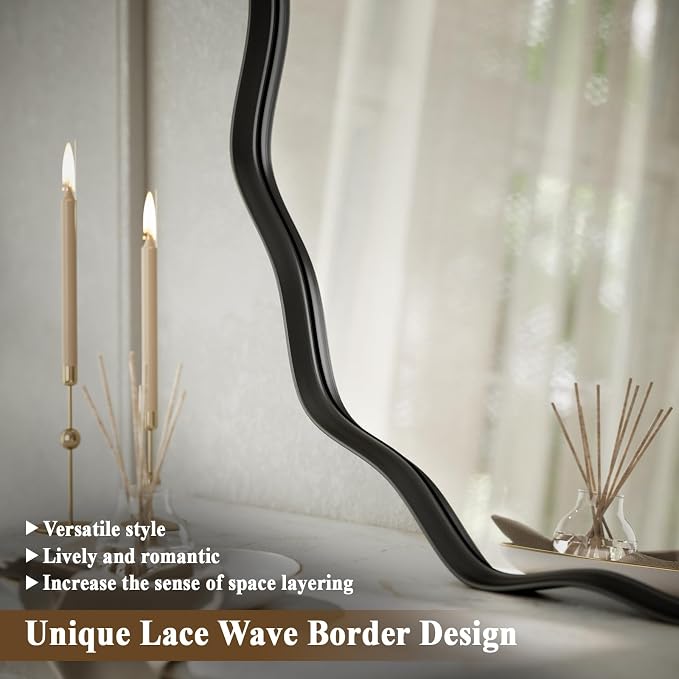 VooBang Black Scalloped Circle Mirror, Hanging Leaning - Image 5