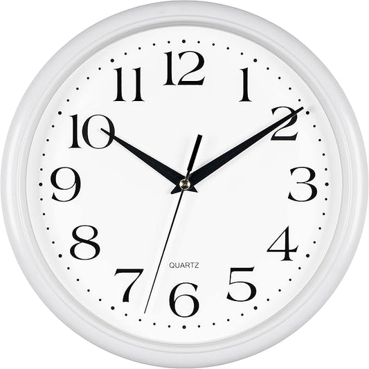 Bernhard Products White Wall Clock Silent Non Ticking 10 Inch Quality Quartz by BernhardProducts