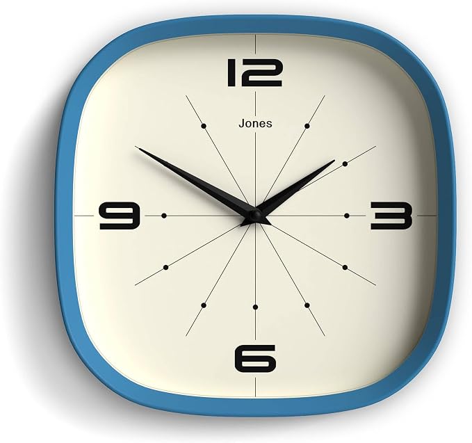 JONES CLOCKS® Pulsar wall Clock | Square Rounded Retro Clock | 10 inch | Blue | by JONESCLOCKS