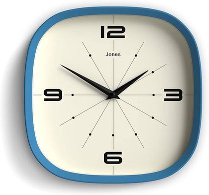 JONES CLOCKS® Pulsar wall Clock | Square Rounded Retro Clock | 10 inch | Blue | by JONESCLOCKS