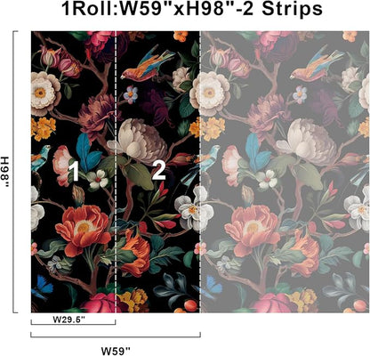 Zeeko Floral Wallpaper Black Peel and Stick Wall Mural Canvas Fabric Vintage - Image 7