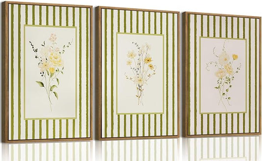 KISSFOX 3 Piece Floral Framed Wall Art Wildflower Canvas Wall Art Flower by KISSFOX