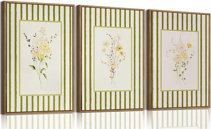 KISSFOX 3 Piece Framed Wall Art Floral Wall Decor Wildflower Canvas Wall Art by KISSFOX