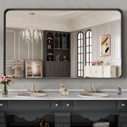 LOAAO 48X28 Inch Black Metal Framed Bathroom Mirror - Image 8