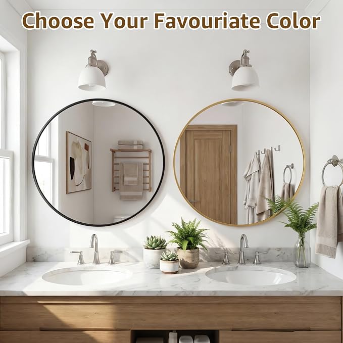 DUMOS 24 Inch Round Wall Mirror, Bathroom Mirror - Image 8