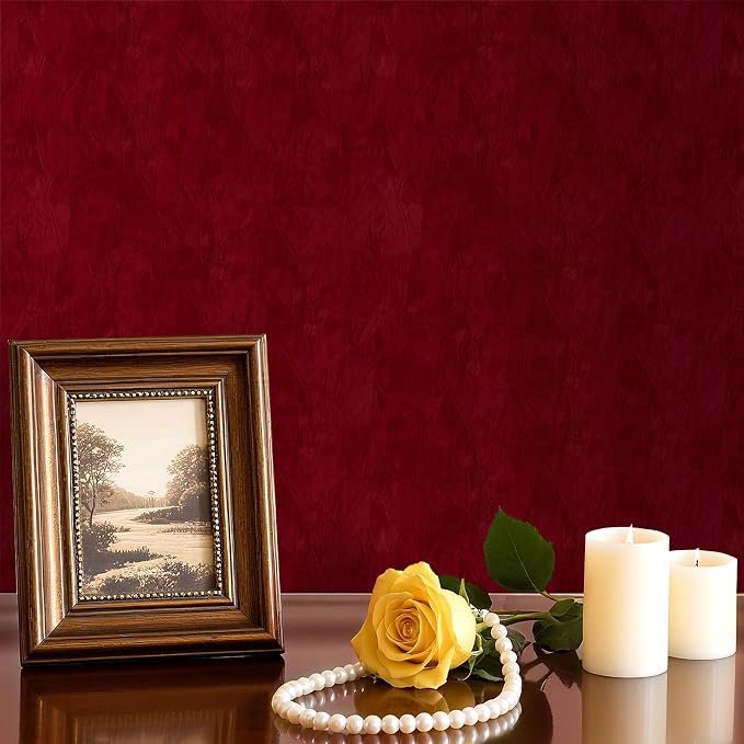 Garnet Velvet Wallpaper Peel and Stick Fabric Felt Wallpaper Wrinkled Textured - Image 5