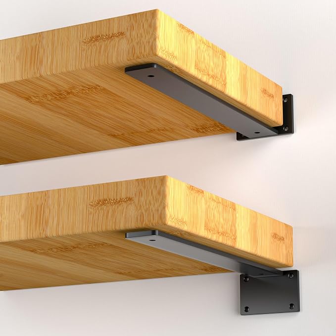 4 Pack - 14 inch Black Hidden L Shelf Bracket Iron Floating Shelf Brackets - Image 3