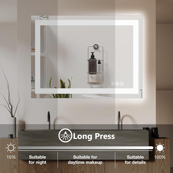 DUMOS 24.1"x32.1" LED Bathroom Mirror, Smart Anti-Fog Bathroom Vanity Mirror - Image 4