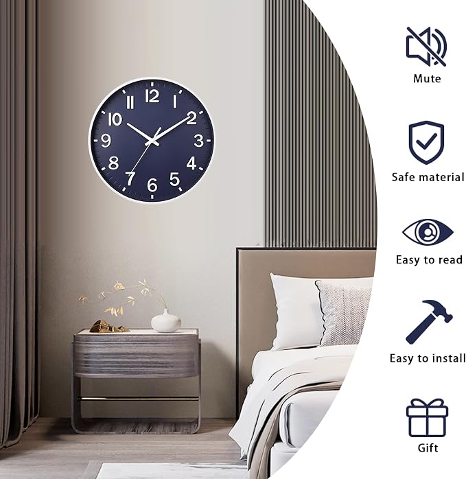 HZDHCLH Wall Clocks Battery Operated, Wall Clock Navy Blue, 14 inch Wall Clock - Image 3
