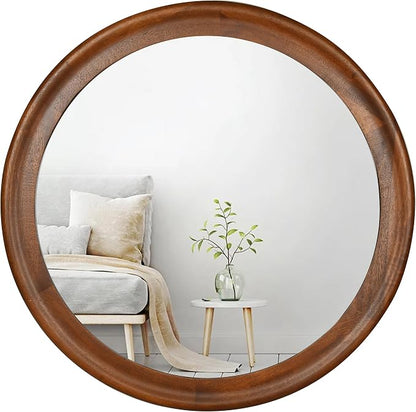 CULER Round Wall Mirrors 24 Inch, Wood Rustic Decorative Transitional Mirror by Culer
