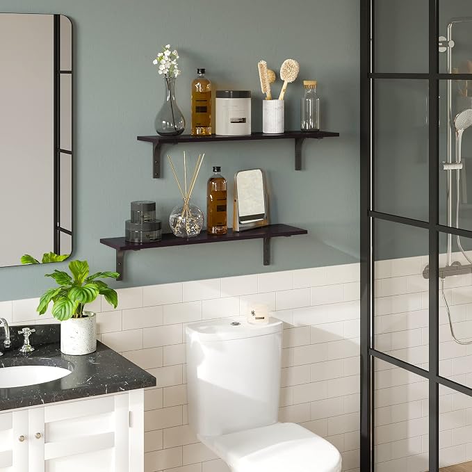 DINZI LVJ Long Wall Shelves, 23.6 Inch Wall Mounted Shelves Set of 2, - Image 4