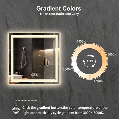 LED Bathroom Mirror, 32x32 Inch Gradient Front and Backlight Lighted Vanity - Image 3