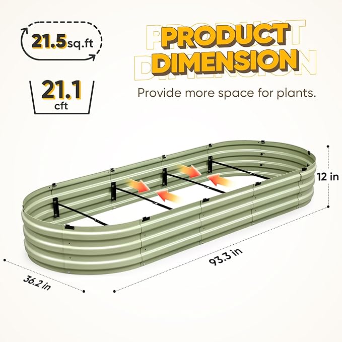 KING BIRD Raised Garden Bed Kit 2025 Upgraded Quick-Setup Galvanized Planter Garden Box Outdoor for Gardening, Vegetables, Flowers, 94x36x12 in, Olive Green