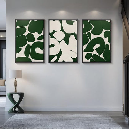 Large Framed Green and White Abstract Wall Art - Image 4