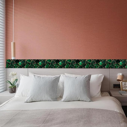 HOMETITUTE Wallpaper Border Peel and Stick Wall Border Emerald Tile Geometric - Image 4