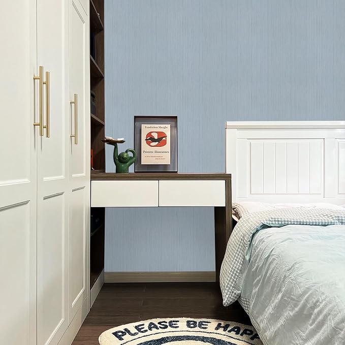 Blue Grasscloth Peel and Stick Wallpaper Texture Contact Paper A Set of 15.7" X - Image 6