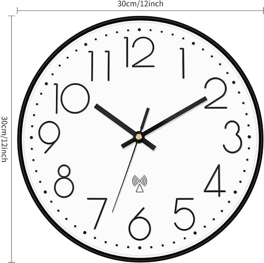 Foxtop Atomic Wall Clock Battery Operated Round Analog Modern Black Wall Clock - Image 2