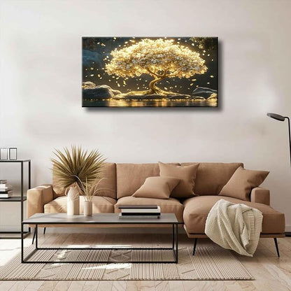Large Tree of Life Canvas Wall Art Abstract Gold Tree Mountain Lake Decor - Image 4