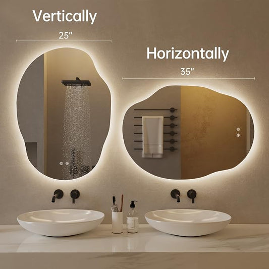 LOVESPEJO Irregular Backlit Mirror Bathroom 25x35 Inch, Asymmetrical LED - Image 2