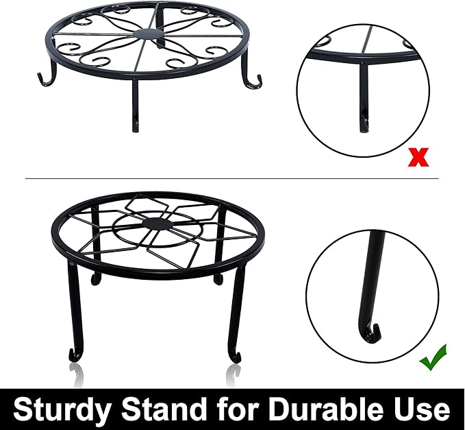 yosager 4 Pack Metal Plant Stands for Flower Pot, Heavy Duty Black Iron Potted Stand Holder, Indoor Outdoor Rustproof Metal Planter Container Round Supports Display Rack for Home & Garden Decor