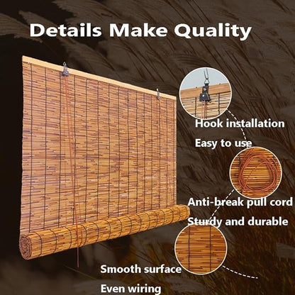 Outdoor Bamboo Roller Blinds 72 84 108 64 48 36" W, Natural Reed Patio Shades - Image 2